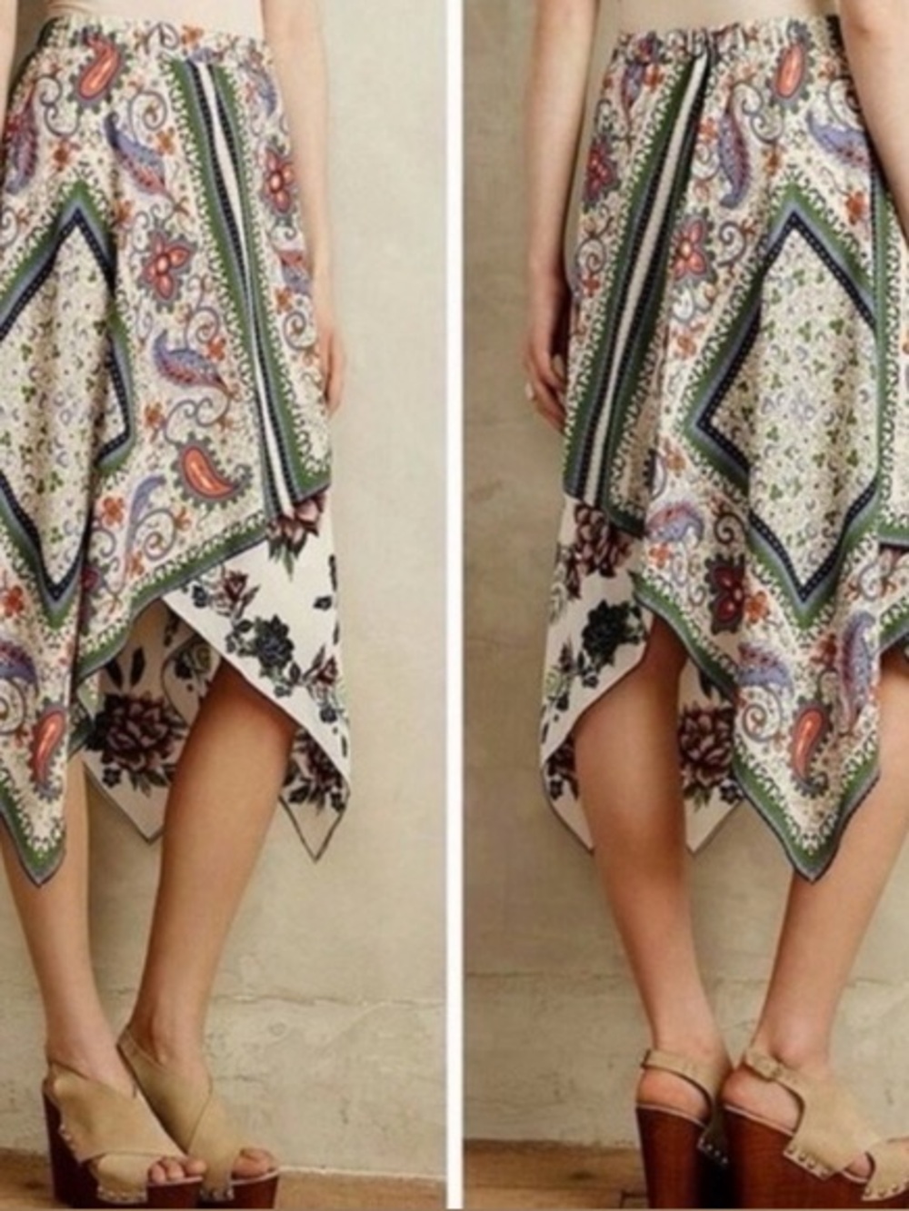 Anthropologie Maeve Scarf Bandana Handkerchief  Print Paisley Midi Skirt 8